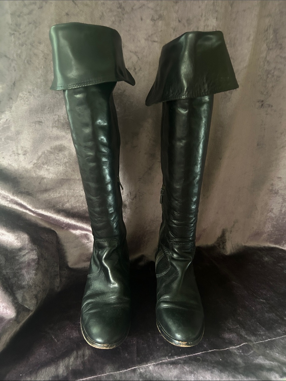 Frye Black Leather Over-the-Knee Heeled Boots - Picture 3 of 5